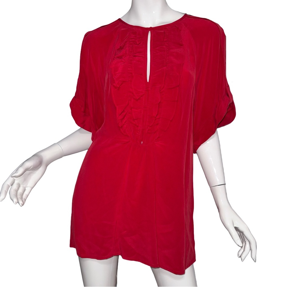 Nanette Lepore 100% Silk Dynasty Short Sleeve Blouse Minimalist Quiet Luxury